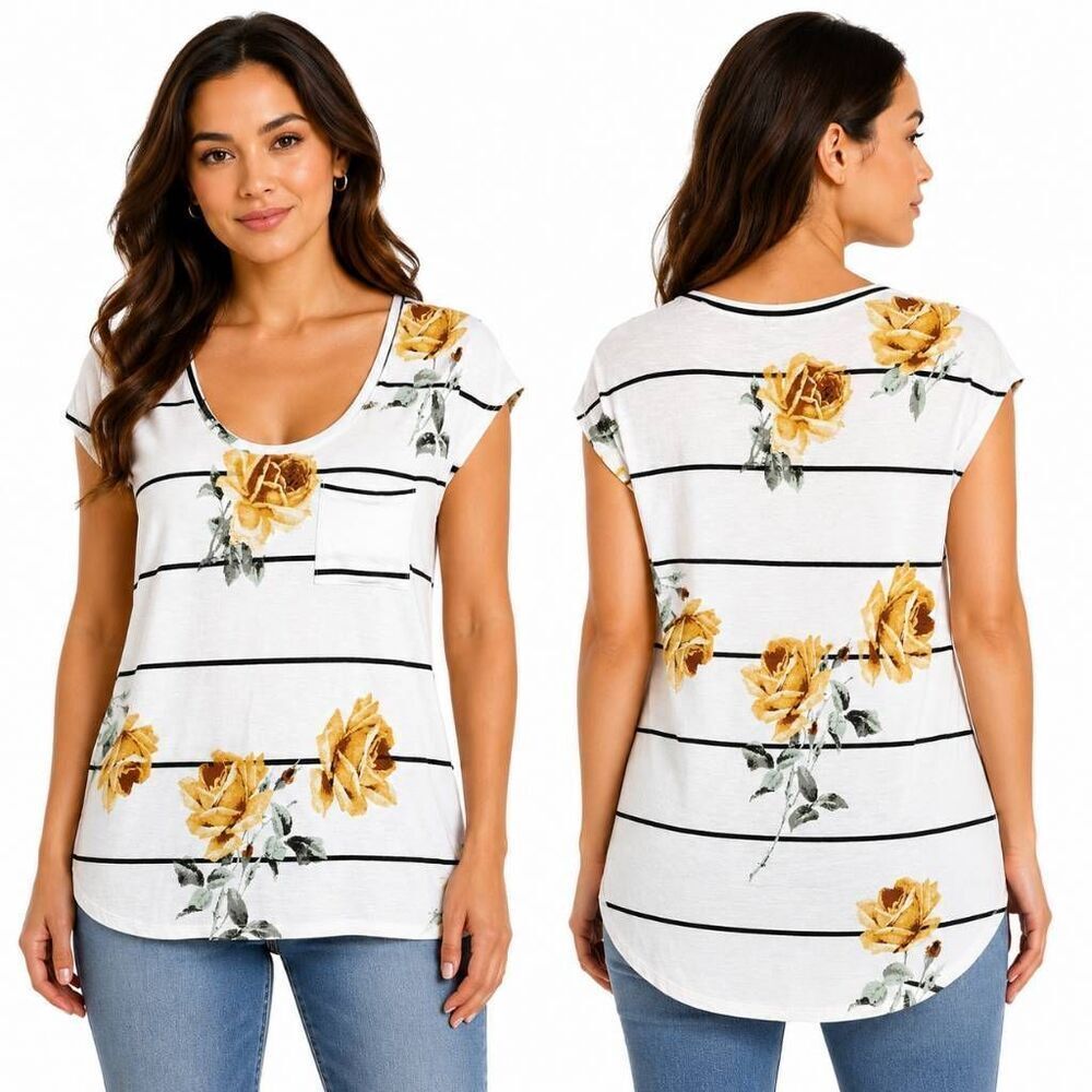 24/7 by Maurices Medium Floral Stripe Pocket Tee Top